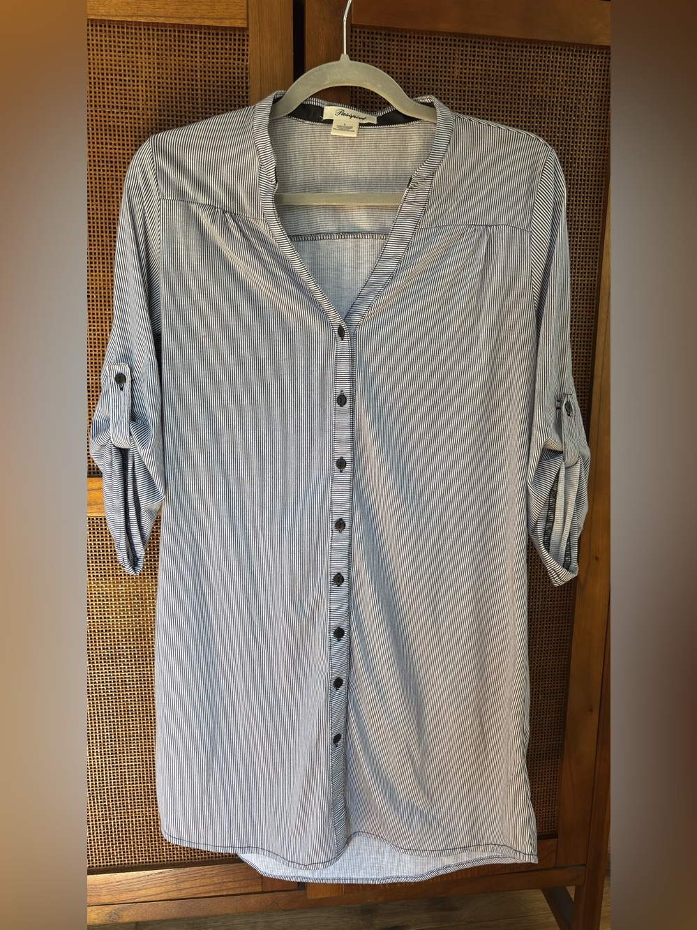 Passport Light Blue Pinstripe Longline Button-Down Shirt Dress